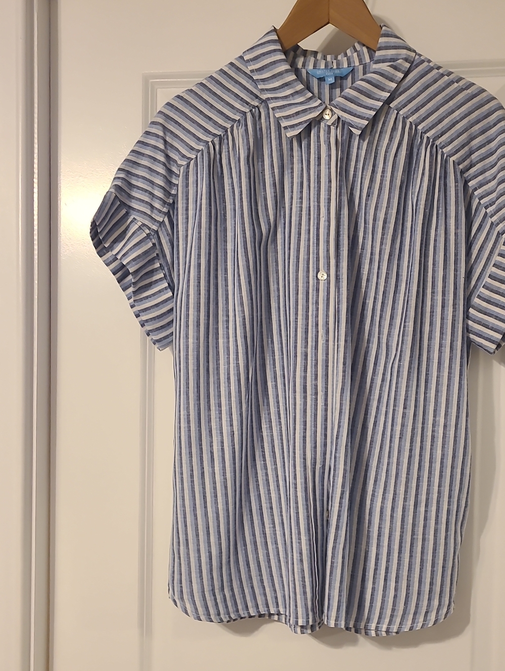Draper James Blue and White Striped Short-Sleeve Button-Down